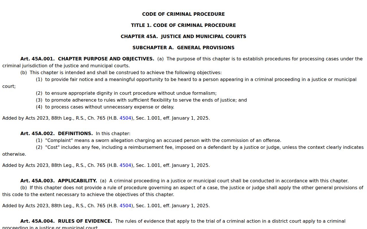 Cottle County bench warrant rules under Texas Chapter 45A