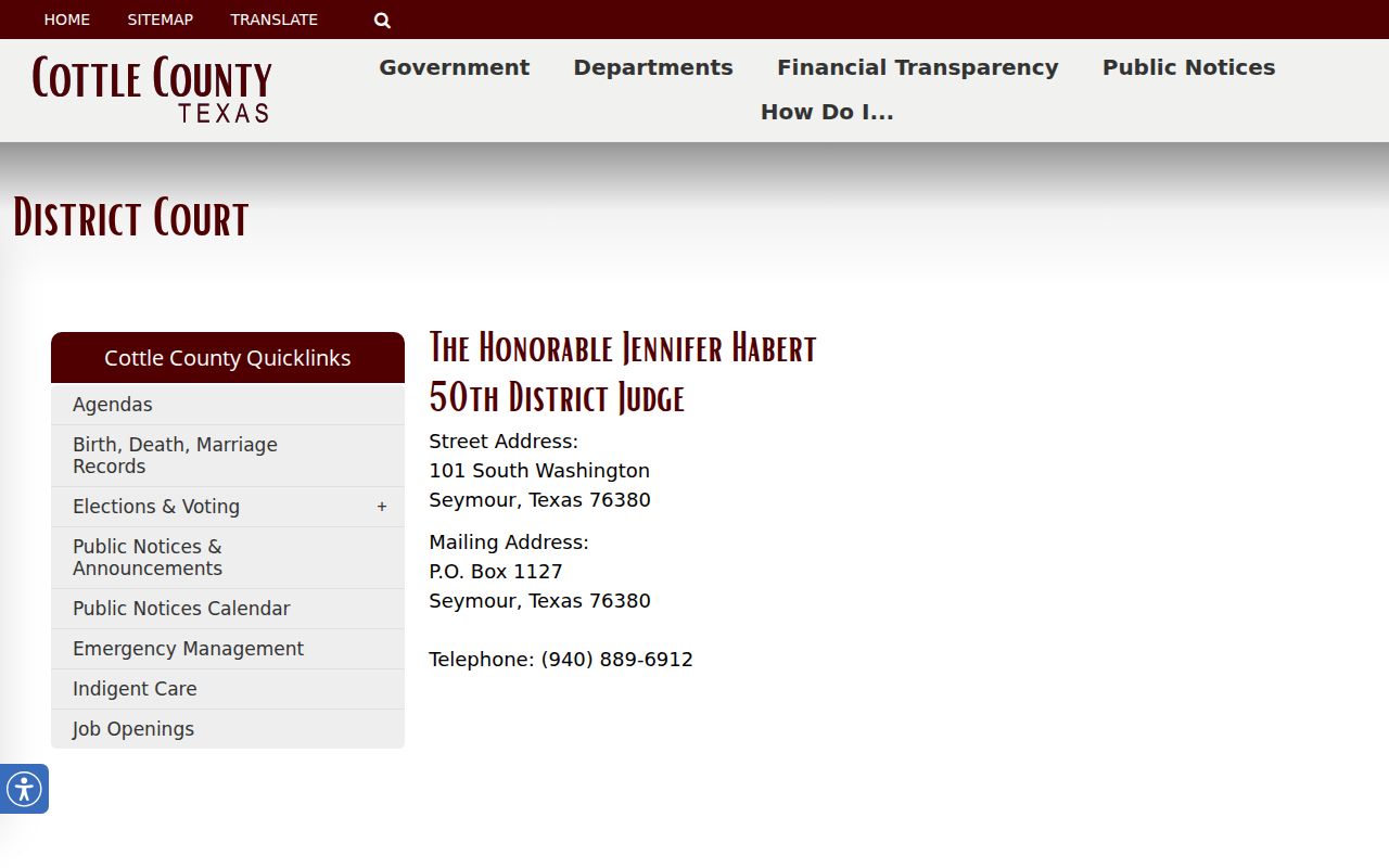 Cottle County arrest warrant records and 50th District Court contact