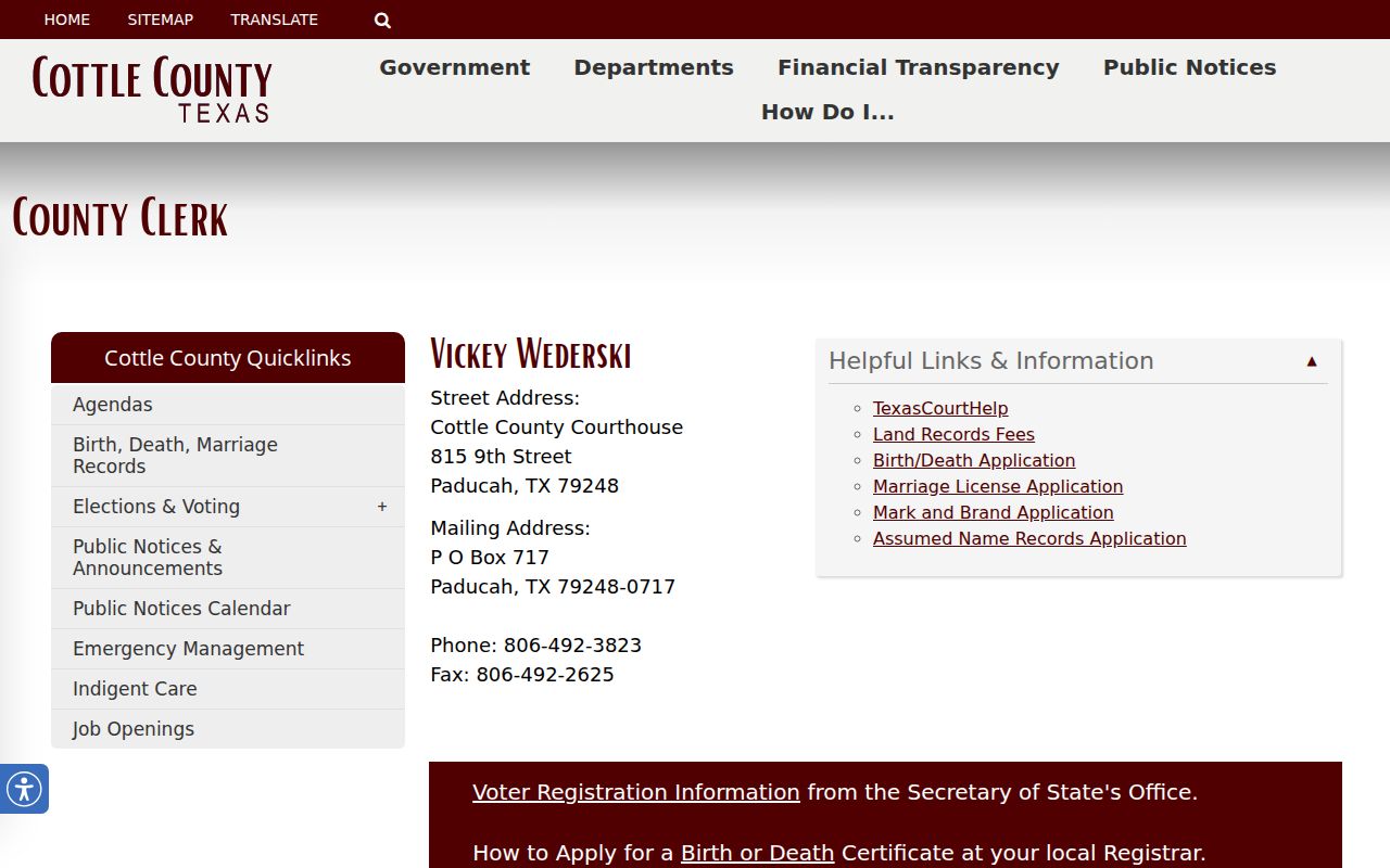 Cottle County warrant records and clerk contact information